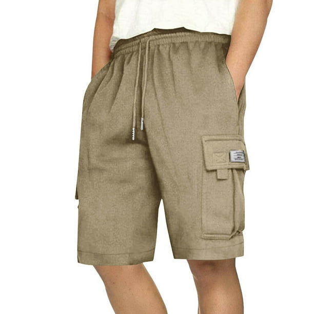 Pantalones Cortos de Carga de los Hombres con Cordón Sólido Cintura Deportivo Pantalones Cortos de Gimnasio con Bolsillos, Desgaste Casual de Toda la Temporada