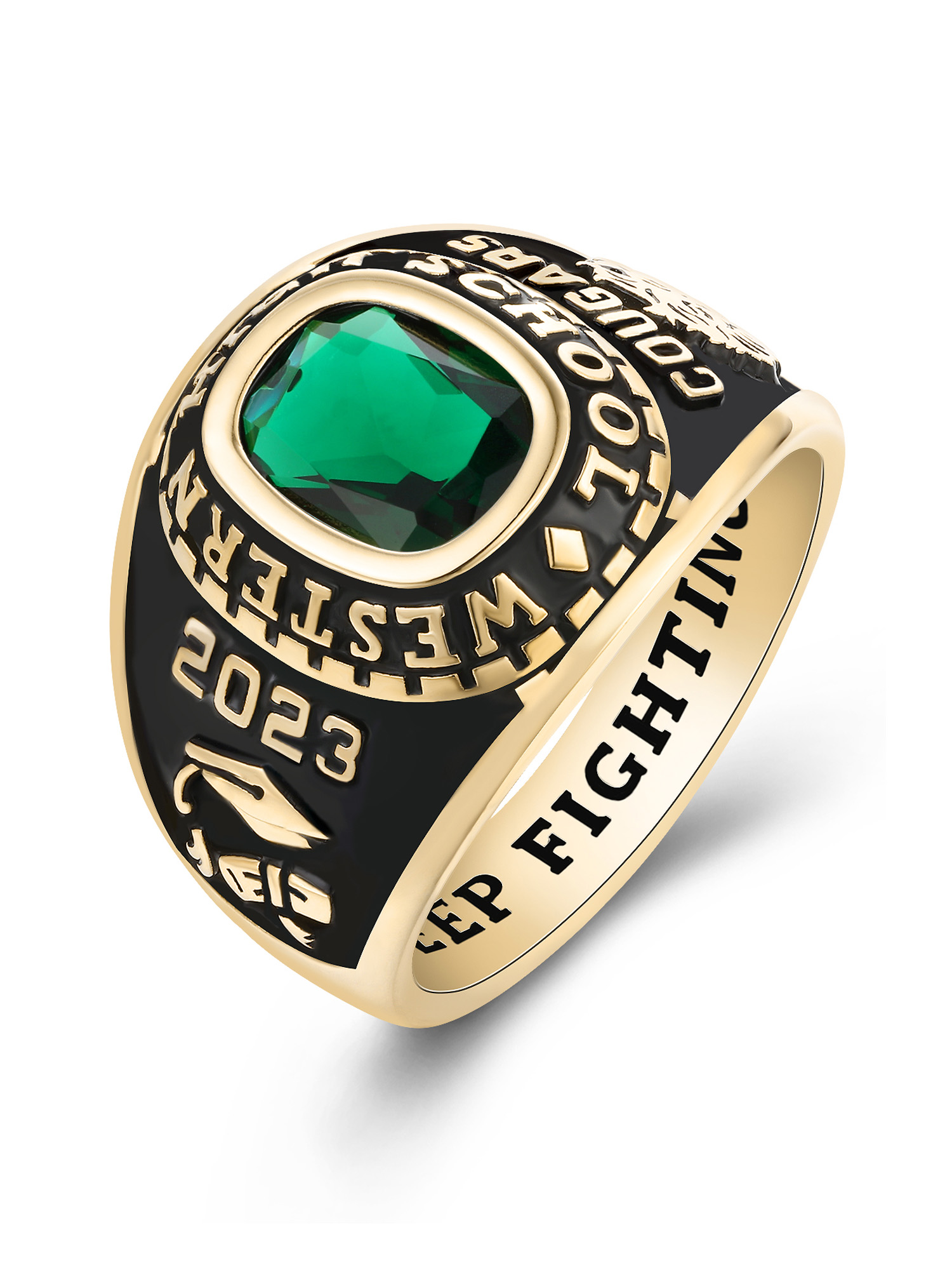 Mementos USA Customized 10kt Yellow Gold Class Rings for Men High School College-Ultimate