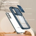 thumbnail image 7 of Allytechgroup Galaxy S22 Clear Case with Tempered Glass Screen Protector, Sliding Camera Lens Protector Anti-Yellow Shockproof Rugged Slim Fit Shell Cover for Samsung Galaxy S22, Navyblue, 7 of 7