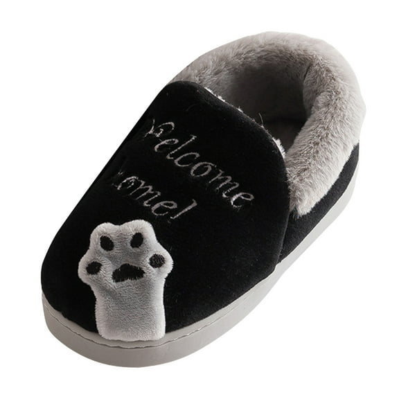 WUANDIXFA Kids Boy Girl Lovely Cat Warm Winter Indoor Slippers (Black, 8.5)
