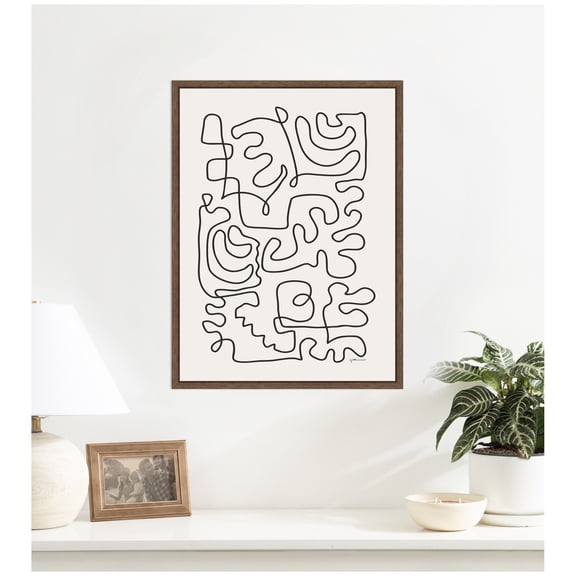 Kate and Laurel Framed Canvas Wall Art Print Connected Lines by Gabrielly Guedes, 18 x 24 Sylvie Walnut Frame, Modern Contemporary, Abstract Art for Wall Decor