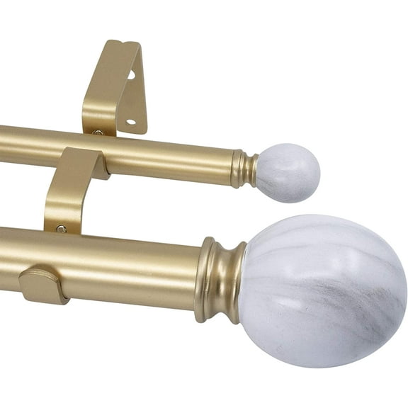 MERIVILLE 1-Inch Diameter Double Window Treatment Curtain Rod, Ellipse Marble Finial, 72" to 144" Adjustable, Royal Gold
