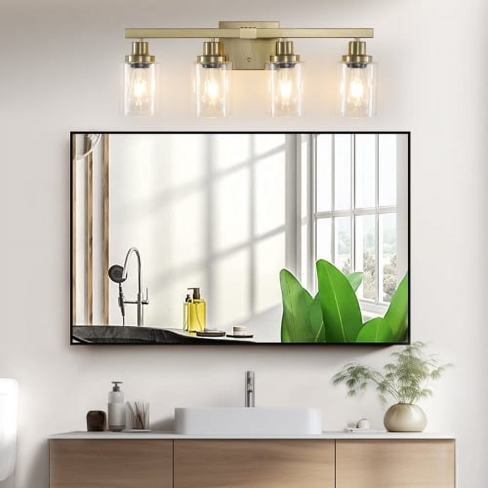 Hi-LIGHTS,Golden 4-Light Vanity Light with Clear Glass Shades(Bulbs Not Included),Bathroom Wall Fixture for Bathroom,Dressing room,Living Room,Bedroom(Golden)