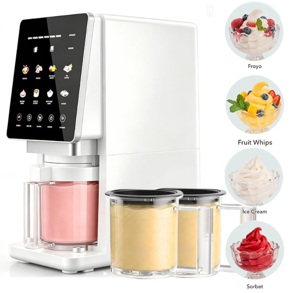 11-in-1 Electric Ice Cream Maker with 8 programs, mixes and churns ingredients, 3 pints frozen dessert grade, includes recipe and 3 20-ounce cups. (White)