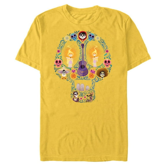 Disney PIXAR Coco Land of the Dead Silhouette - Short Sleeve Blended T-Shirt for Adults - Customized-Yellow