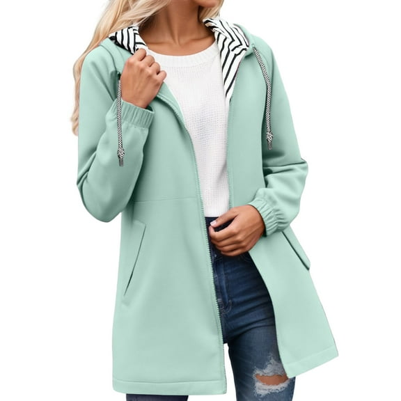 oqasdz Women's Lightweight Hiking Windbreaker Jacket with Hood Striped Pockets Outdoor Anorak Coat for Trekking Travel Casual Versatile Cozy