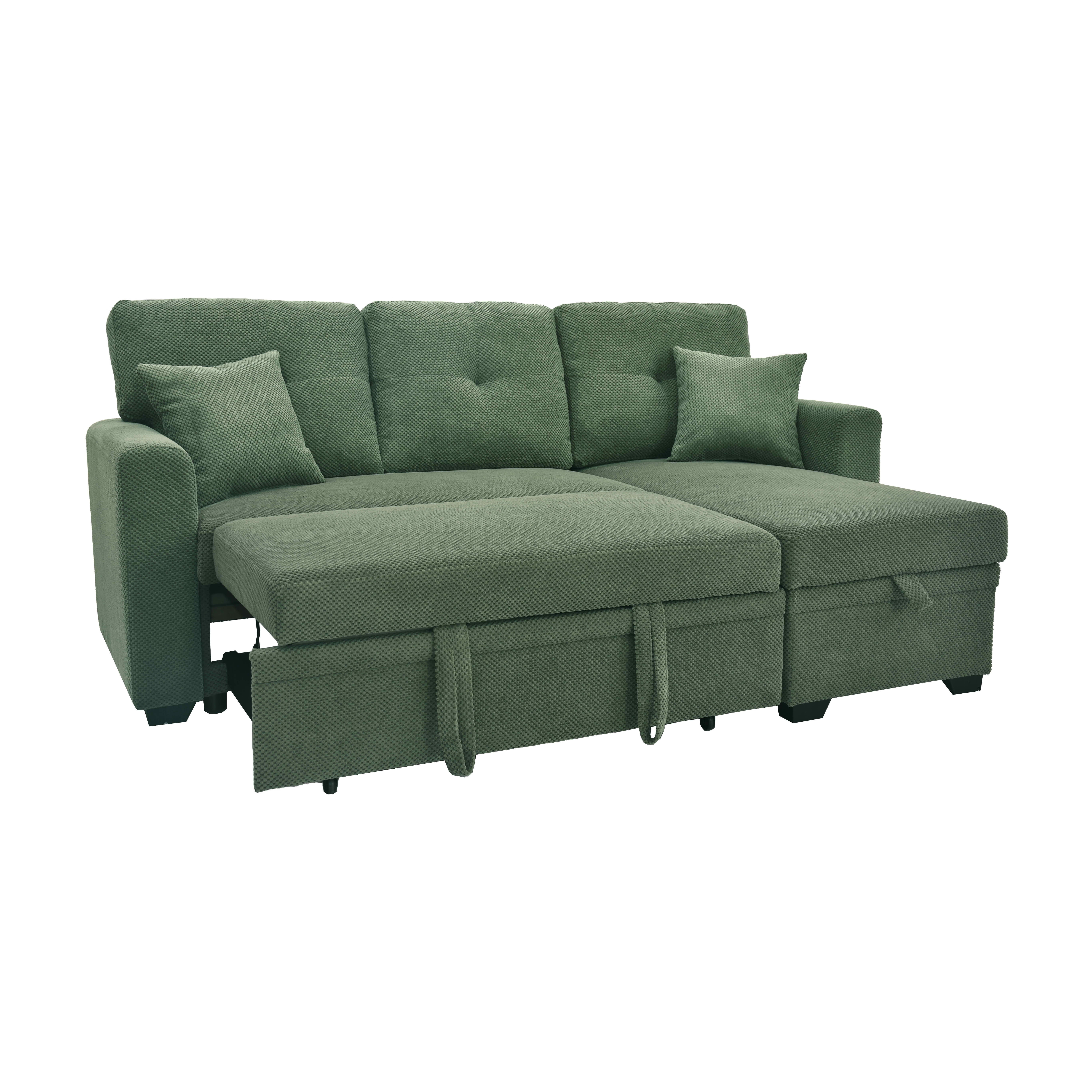 MAYEERTY L‑Shaped Sleeper Sectional Sofa, Convertible Pull‑Out Bed with Reversible Storage Chaise, Dark Gray Breathable Polyester Fabric for Small Living Spaces