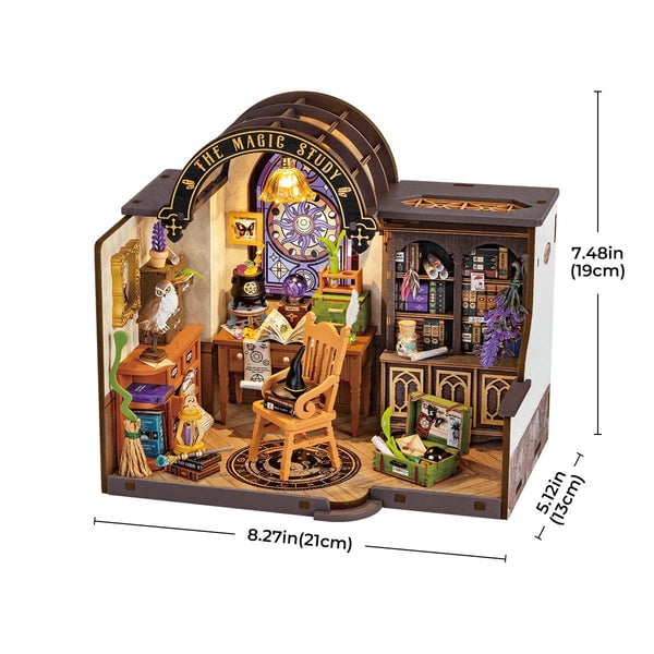 ROBOTIME DIY Miniature House Kit - The Magic Study, Mini Dollouse Building Kit for Adults, Tiny Home Craft Kits with Furniture/Lights, Halloween Christmas Birthday Gifts for Adults Kids