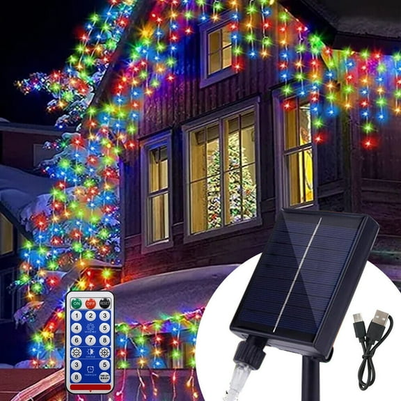 96LED Solar String Lights Multicolor Christmas Xmas Solar Powered Fairy Lights Solar Christmas Lights Outdoor Waterproof Christmas Decorations Curtain Lights for Party, Holiday, Wedding Decorations