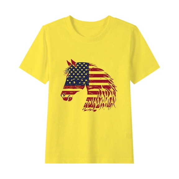 Toddler Casual American Flag Tshirts Cotton Baseball Tee Shirts Independence Day Patriotic Graphic Tees Summer Yellow, 7 Years