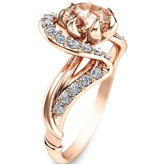 Unique Design Morganite 14k Rose Gold Engagement Ring