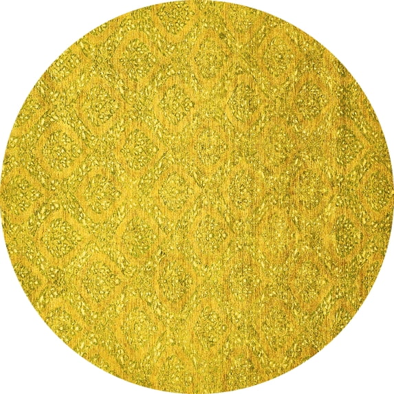 Ahgly Company Indoor Round Abstract Yellow Modern Area Rugs, 3' Round