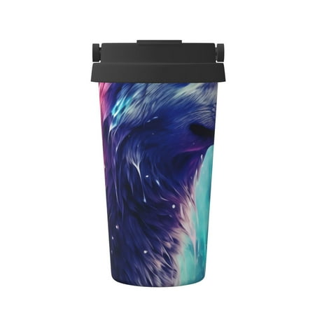

Pofeuu Starry Multicolored Wolf Print Coffee Mug Iced Coffee Tumbler Cup Double Wall Vacuum Leak-Proof Thermos Mug CoffeeThermos Travel Mug
