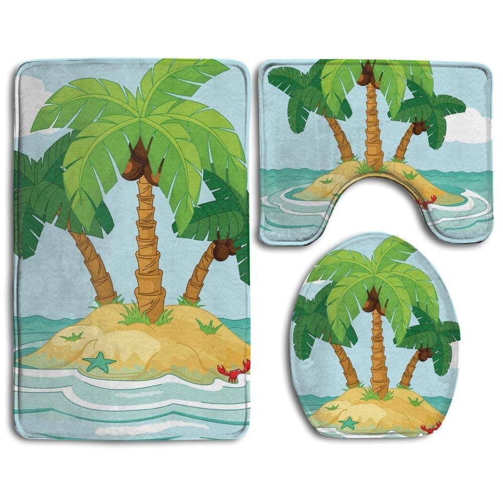 CHAPLLE Palm Trees on Desert Island 3 Piece Bathroom Rugs Set Bath Rug