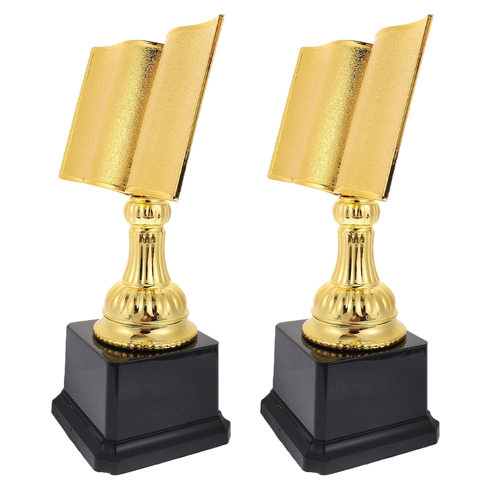 2pcs Gold Reading Trophy Kids Book Shaped Plastic Trophy Cup Large Gold Award Trophy for Reading Competition Prize