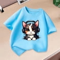 thumbnail image 2 of T-Shirt Graphique à Manches Courtes pour Enfants, Mélange Doux Polyester-Spandex, Col Rond, Imprimé Chat Mignon, Tenue Décontractée pour Garçons et Filles, Âges 2-14, 2 of 8