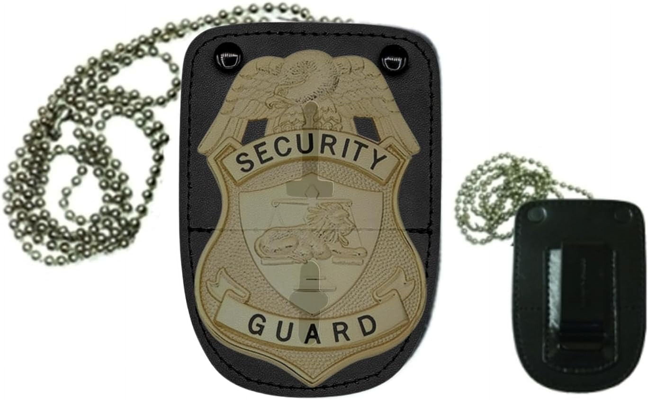 Hero's Pride Universal U-Shape Badge Holder – Leather with Clip & Chain, 3"x4-1/4"