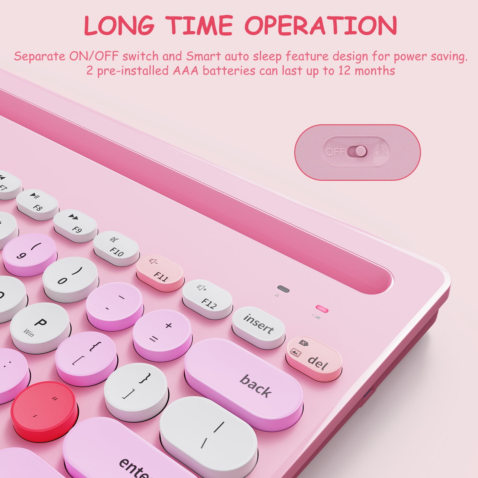 Wireless Keyboard Multi-Device, Bluetooth and 2.4G Dual Mode, Switch to 3 Devices for Cellphone, Tablet, PC, Smart TV, iOS Android Windows, Pink