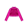 thumbnail image 3 of YiZYiF Kids Girls Long Sleeve Dance Crop Top Glitter Sequins Tank Top Modern Hip Hop Performance Tops Hot Pink 10, 3 of 5