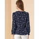 thumbnail image 5 of Blusa floral de gasa Allegra K elegante con volantes y cuello con volantes para mujer Azul marino XL, 5 of 6