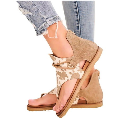 

Flat Sandals for Women Summer Bohemian Vintage Fringe Thong Flat Sandals Gladiator Beach Sea Sandals with Back Zipper