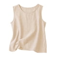 thumbnail image 4 of Linen Tank Tops for Women, Summer Casual Comfy Linen Shirts Round-Neck Breathable Tank Top for Women Sleeveless Summer Clothing for Vacation, Beige L, 4 of 6