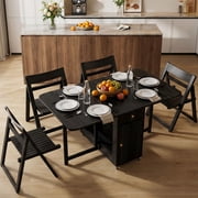 Extendable Drop Leaf Folding Dining Table Space Saving Living Room & Kitchen Single Black 130cm