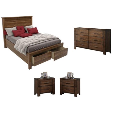 Home Square 4-Piece Set with Queen Bed 6 Drawer Dresser and 2 Nightstands