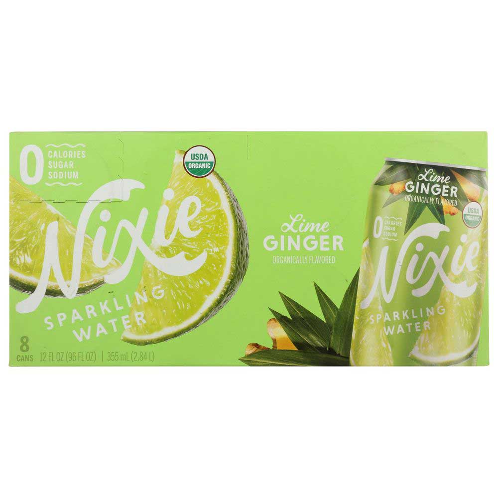 Nixie Organic Lime Ginger Sparkling Water, 12 Fluid Ounce - 8 count per pack -- 3 packs per Case.