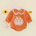 thumbnail image 2 of mgoYE Newborn Baby Girl Halloween Outfit Pumpkin Bubble Romper Embroidery Onesie, Ideal for Pumpkin Patch & Halloween Photos, 2 of 4