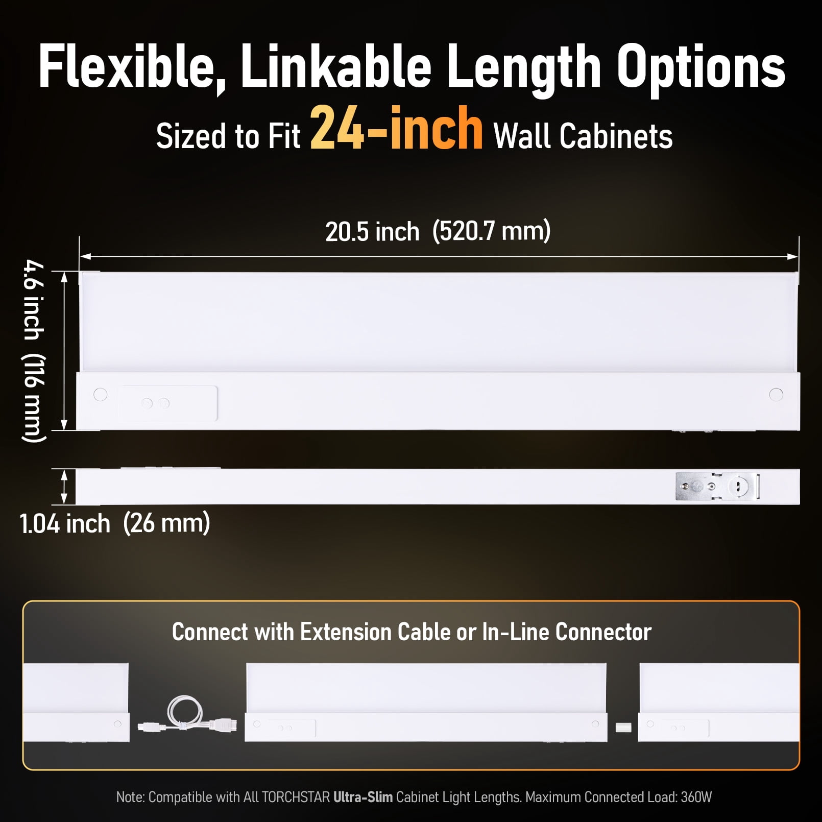 16W 5CCT LED Under Cabinet Lighting Fits 24-Inch Cabinets, Hardwired & Plug-In, 120V Ultra-Slim Linkable Dimmable Under Counter Lights, 2700K/3000K/35000K/4000K/5000K Selectable