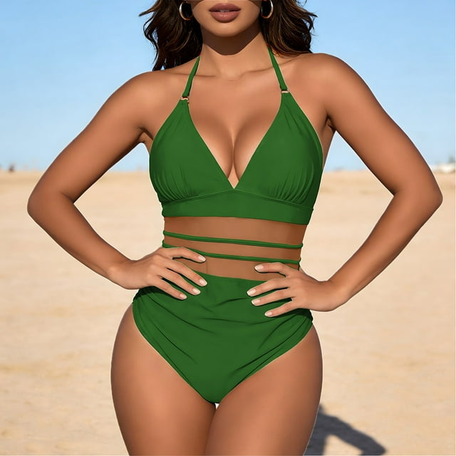 TaTaai Off-Shoulder Floral Bikini with Color Blocking, Women's Backless Strappy Swimsuit Featuring Removable Padding, Beach Set for Pool and Summer Gift