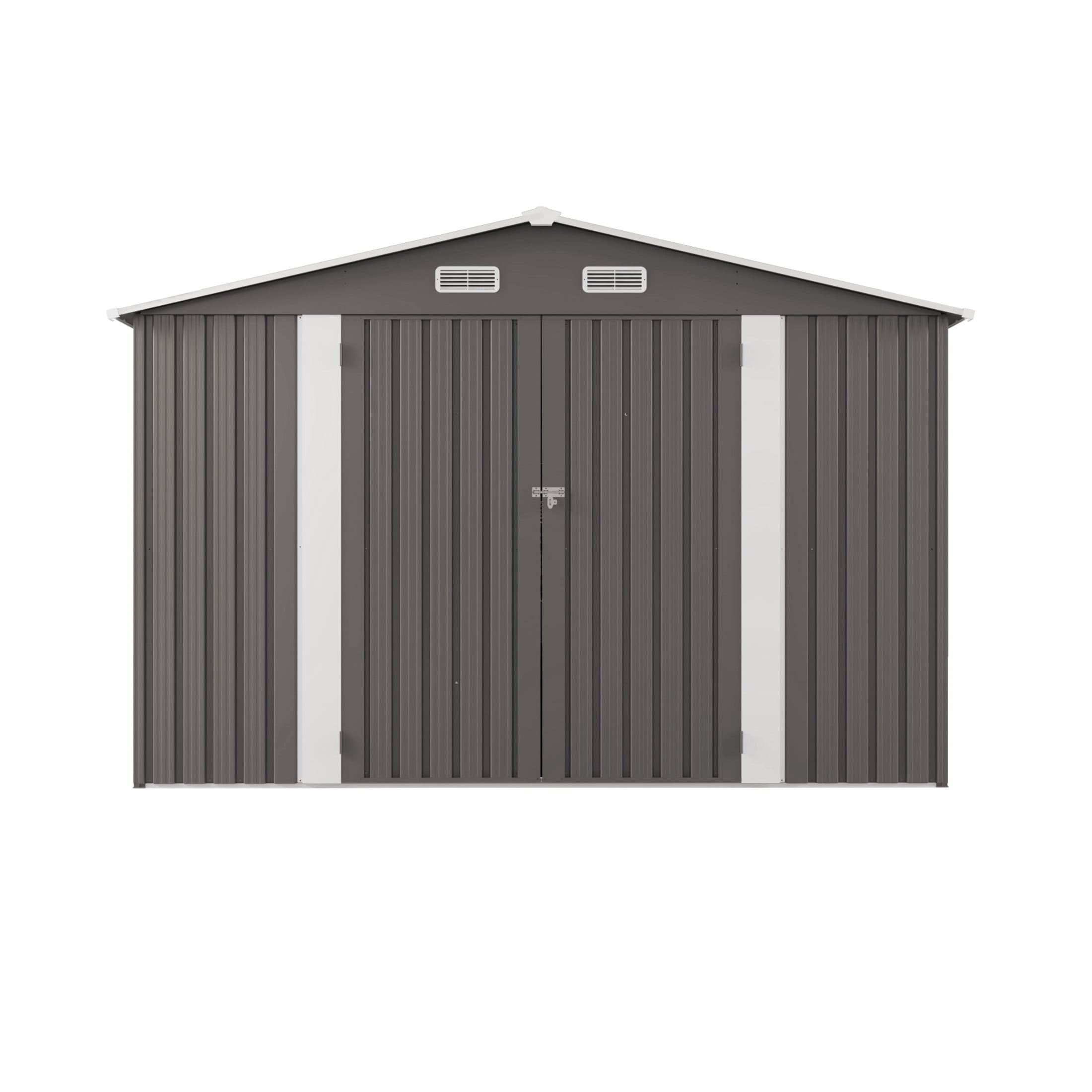 Noble House 10 ft x 12 ft Outdoor Metal Storage Shed with Double Doors, Translucent Windows, Gray