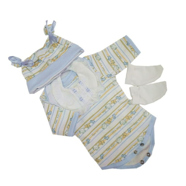 Moda de dibujos animados impresos mamelucos babero sombrero calcetines / zapatos ropa para 17-18 pulgadas Reborn Doll Dress Up Sunnimix Doll Rompers Hat Bib