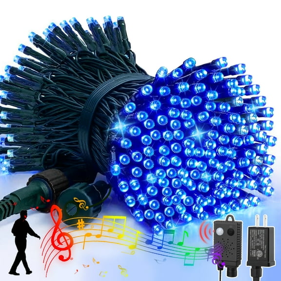 LAMPHOME 33ft Music Christmas Mini Lights (Green Wire),100 LED Fairy Starry String Light Plug in for Indoor Outdoor Xmas Tree Wedding Party Decoration (Blue)