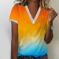 thumbnail image 1 of Hauts d'Été pour Femmes 2023 Mode Grande Taille Col en V Patchwork en Dentelle Manches Courtes Blouse Décontractée Chemises Col en V en Dentelle pour Femmes, 1 of 5
