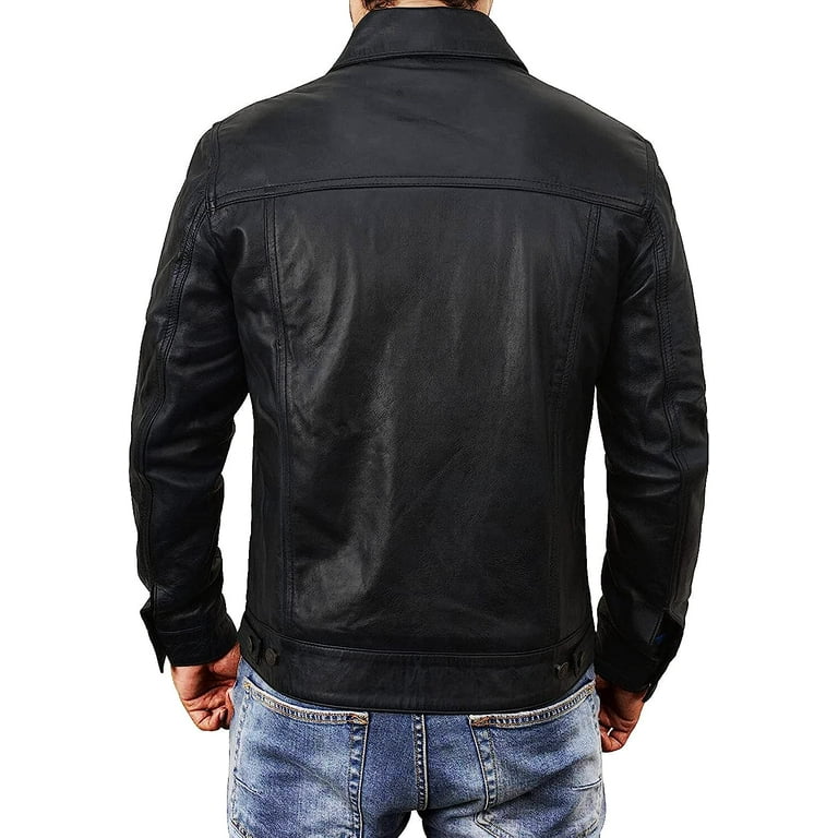 Men's Trucker Leather Jacket Black