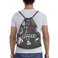 thumbnail image 2 of Kuqiui I Love Coffee Print Drawstring Backpack Drawstring Bags,Draw String Back Bag Drawstring Bags for Sports,Gym,Travel,Swimming,Beach, 2 of 8