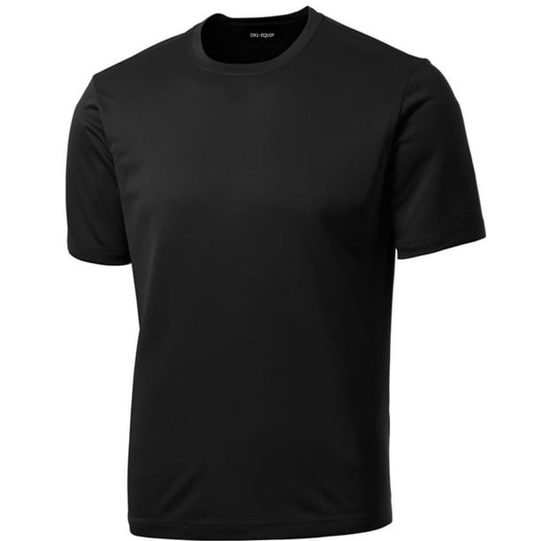 DRIEQUIP Men's Short Sleeve Moisture Wicking Athletic T-Shirt-Black-XL