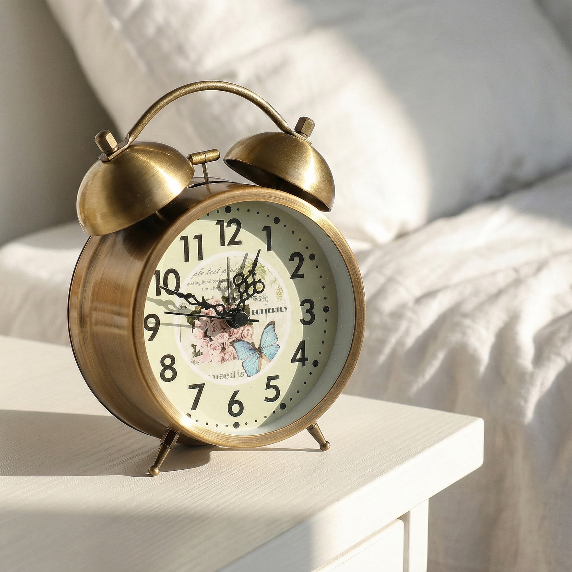 Unique Bargains Vintage Mechanical Alarm Clock Butterfly Pattern 4.6"L x 2.2"W x 6.1"H