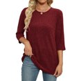 thumbnail image 4 of GuangCheng Womens Sweaters 3/4 Length Sleeve Kint Crew Neck Blouses Casual Pullover Winter Tops, 4 of 6