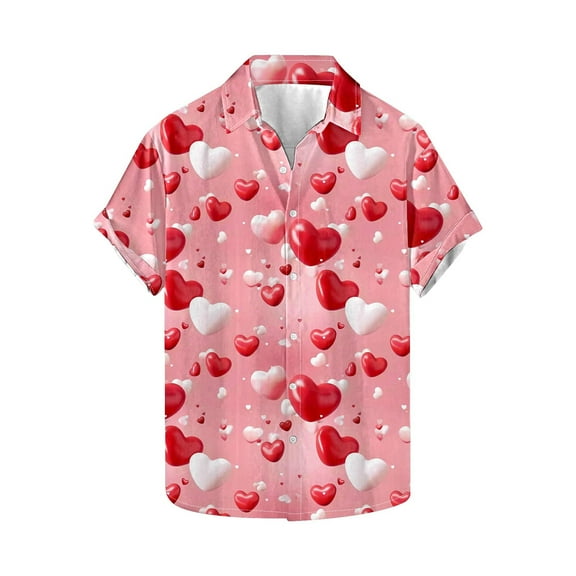 GERsome Men's Valentine's Day Short Sleeve Shirts Button Down Love Heart Graphic Beach Vacation Shirts S-5XL