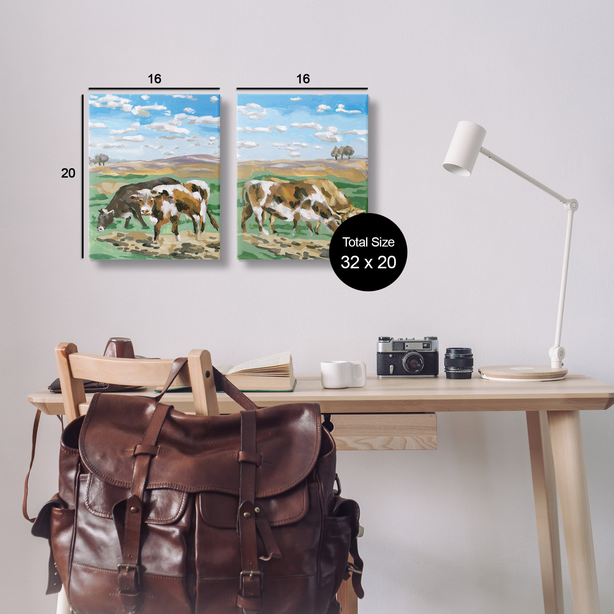 Stupell Industries Cows Grazing in Field Animals Painting Wrapped Canvas Art Print Wall Art, 16 x 20, Set of 2