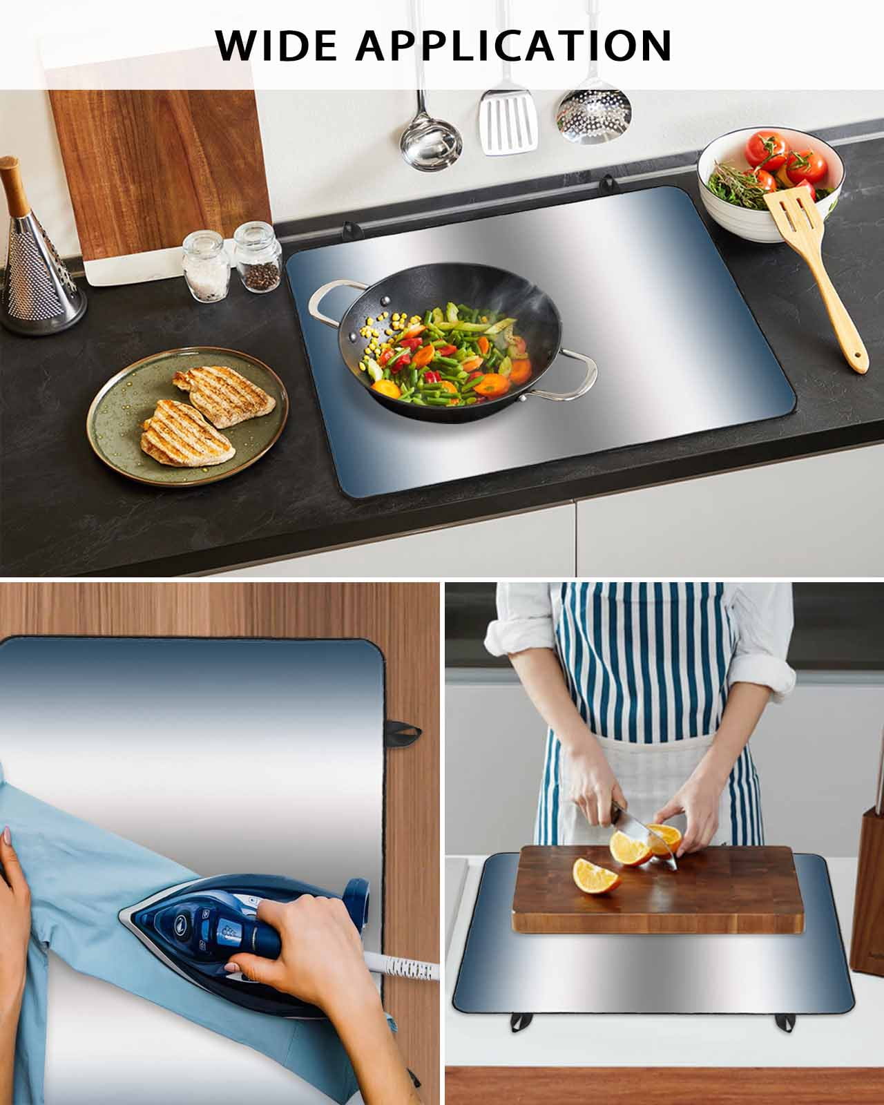 nqOlkjepod Large Induction Cooktop Protector Mat 24"x21", Navy Blue Grey Stove Top Covers for Electric Stove, Gray Farmhouse Modern Rustic Decorative Stove Burner Cover Mats, Glass Top Stove Cover