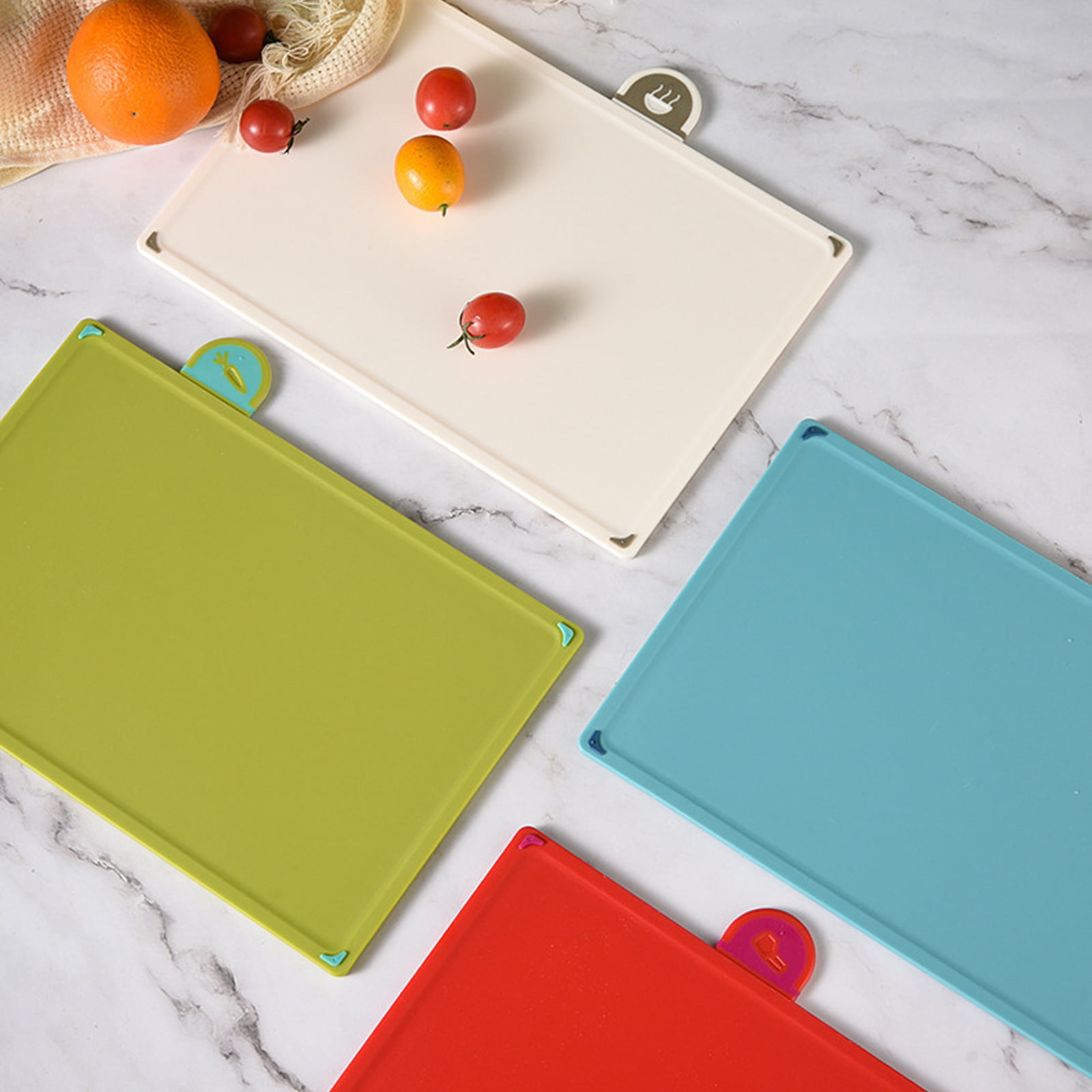 Casewin Cutting Board Set, Plastic Cutting Board, Set of 4 Cutting Boards  with Storage Stand, Thicker Chopping Board Set with Color Coded Food Icon