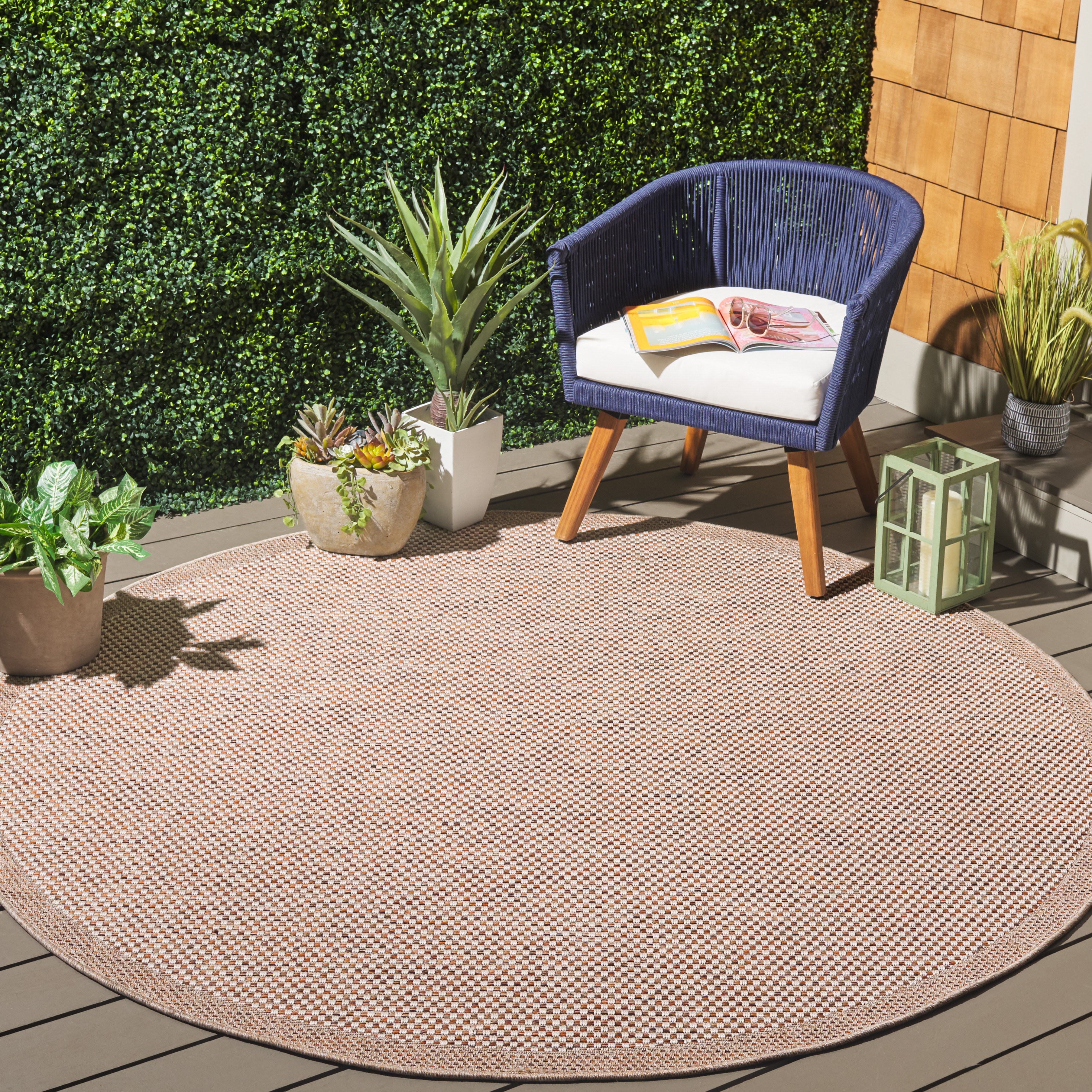 SAFAVIEH Sisal All-Weather Dixie Bordered Indoor/Outdoor Area Rug, Ivory/Orange Beige, 6'7" x 6'7" Round