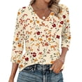 thumbnail image 1 of Ounisa T-Shirts à Manches 3/4 pour Femmes Col en V Manches Raglan Chandail Imprimé Décontracté Tendance Printemps Été Mode Hauts P-2TG, 1 of 6