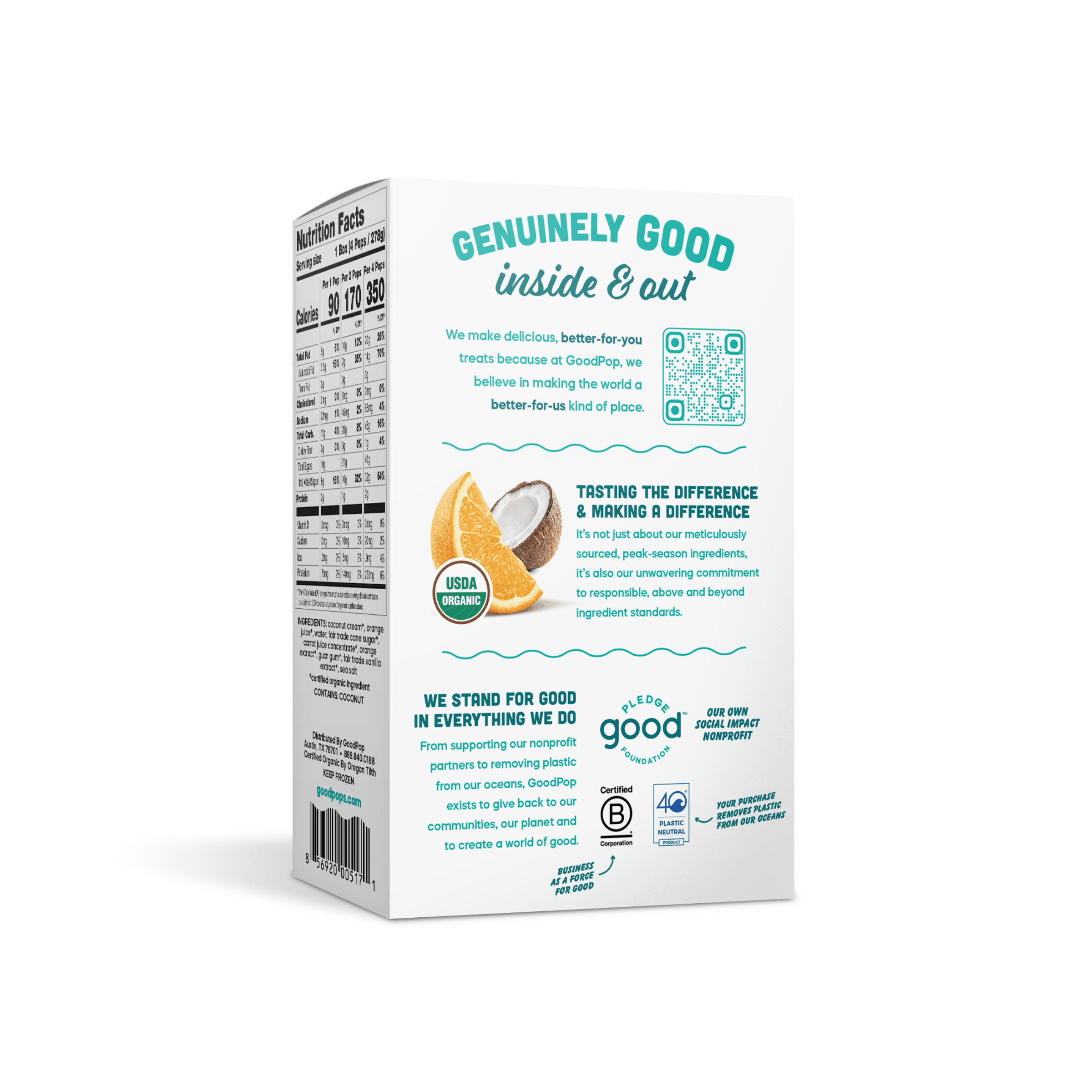 Good Pop, Dairy Free Orange 'N Cream Bars, Net Wt 10 fl oz Carton Box (Frozen)