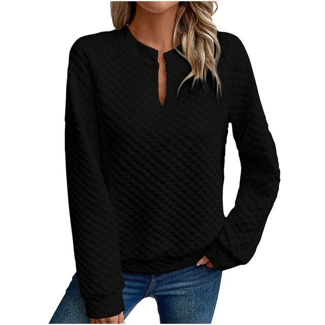 SROBPTY Chandails en Molleton pour Femmes, Sweat à Capuche Décontracté à Manches Longues et Col Rond Uni Patchwork Noir, TG