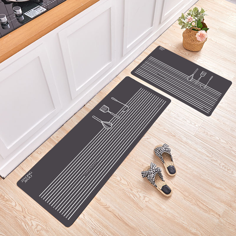 Volkmi Anti-slip floor mats carpet door mats absorbent water and oil long  strip kitchen mats 2-piece set 40*60+40*120cm_black gold frame